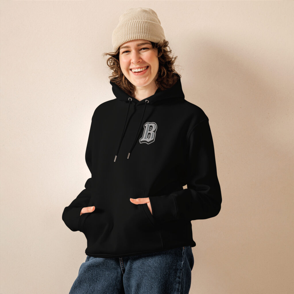 unisex essential eco hoodie black front 66453c7a4498a